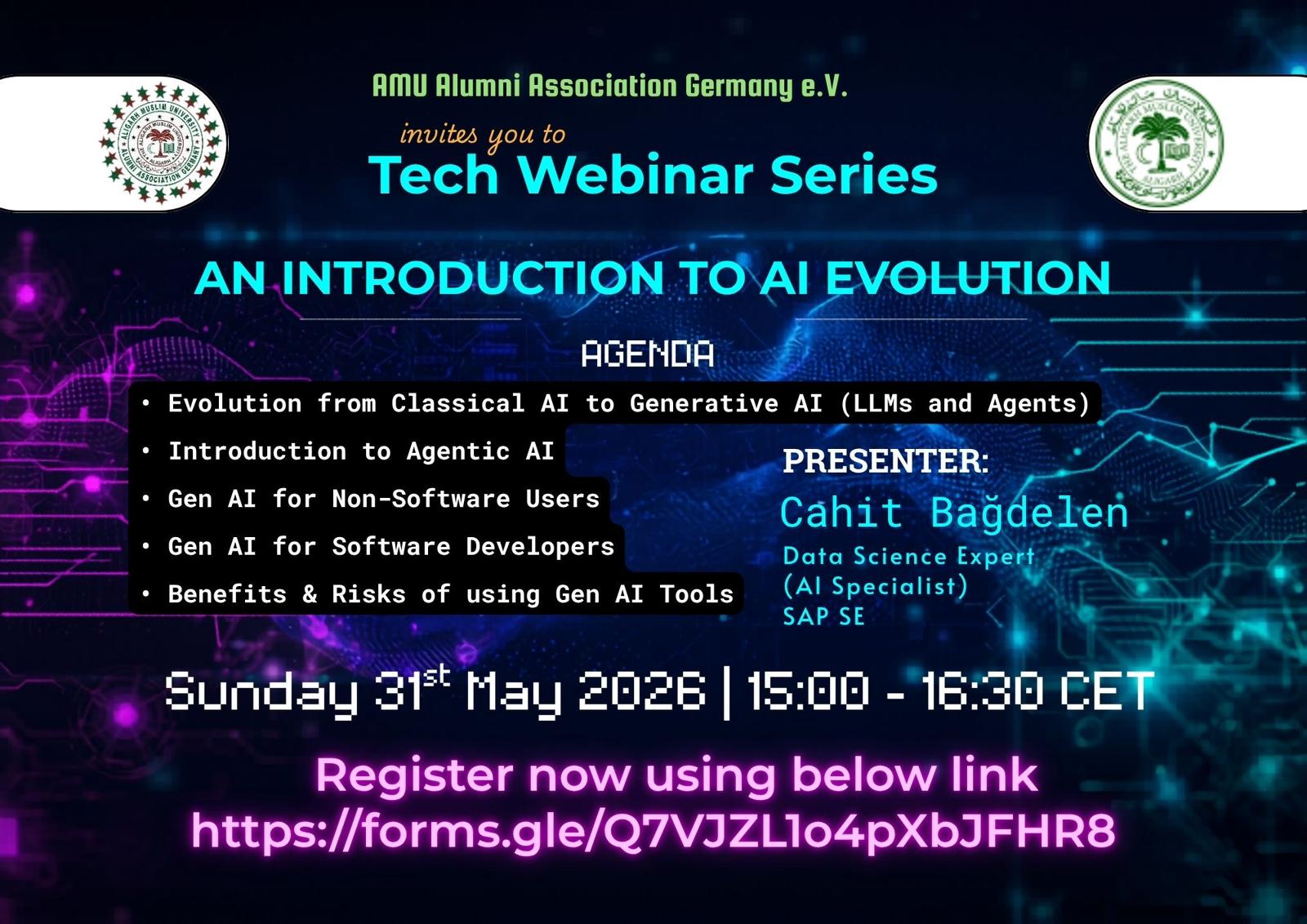 Event flyer — Generative AI, LLMs & agentic systems — from foundations to practice